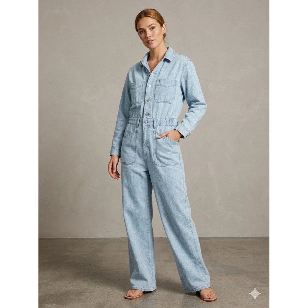 Universal Thread Jumpsuit Womens Sz 8 Utility Baggy Denim Boiler Suit New
